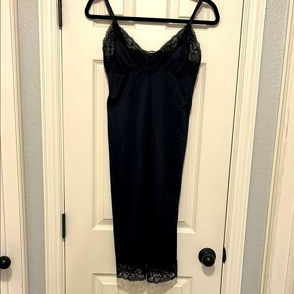 Stone Womens Vintage Lace Full Slip Dress Size Large Black Coquette Lingerie